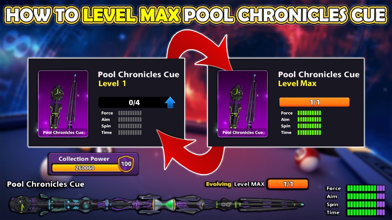 LEVEL 1 to LEVEL MAX of POOL CHRONICLES EVOLVING CUE - 1416 pieces - 8 BALL POOL - Gaming With K