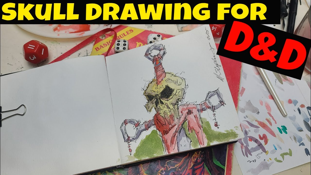 How To Sketch A Skull Illustration For #dnd in #watercolor