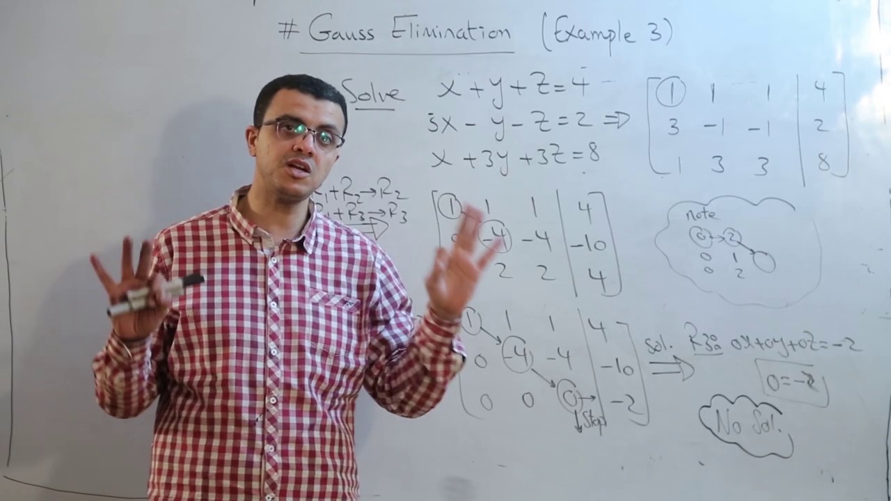 gauss elimination (linear system) example3 شرح