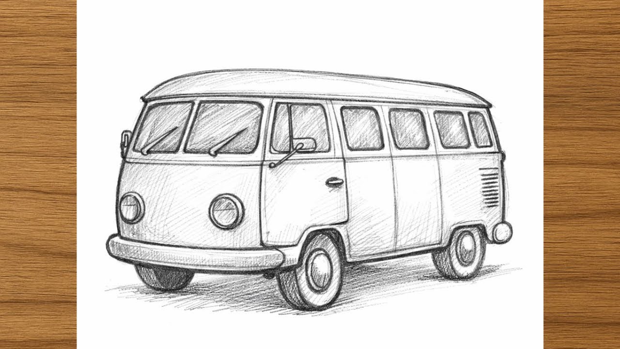 Classic Van Pencil Sketch – Old School Art Style