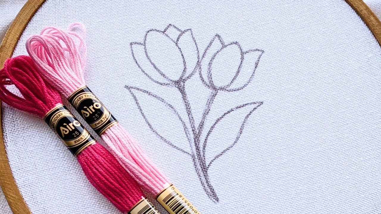 VERY EASY TULIP FLOWER 3D HAND EMBROIDERY FOR BEGINNERS