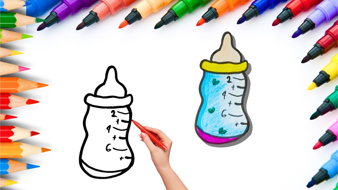 How To Draw cute Baby Bottle Drawing, Painting & Coloring For Kids and Toddlers_🌈🎨