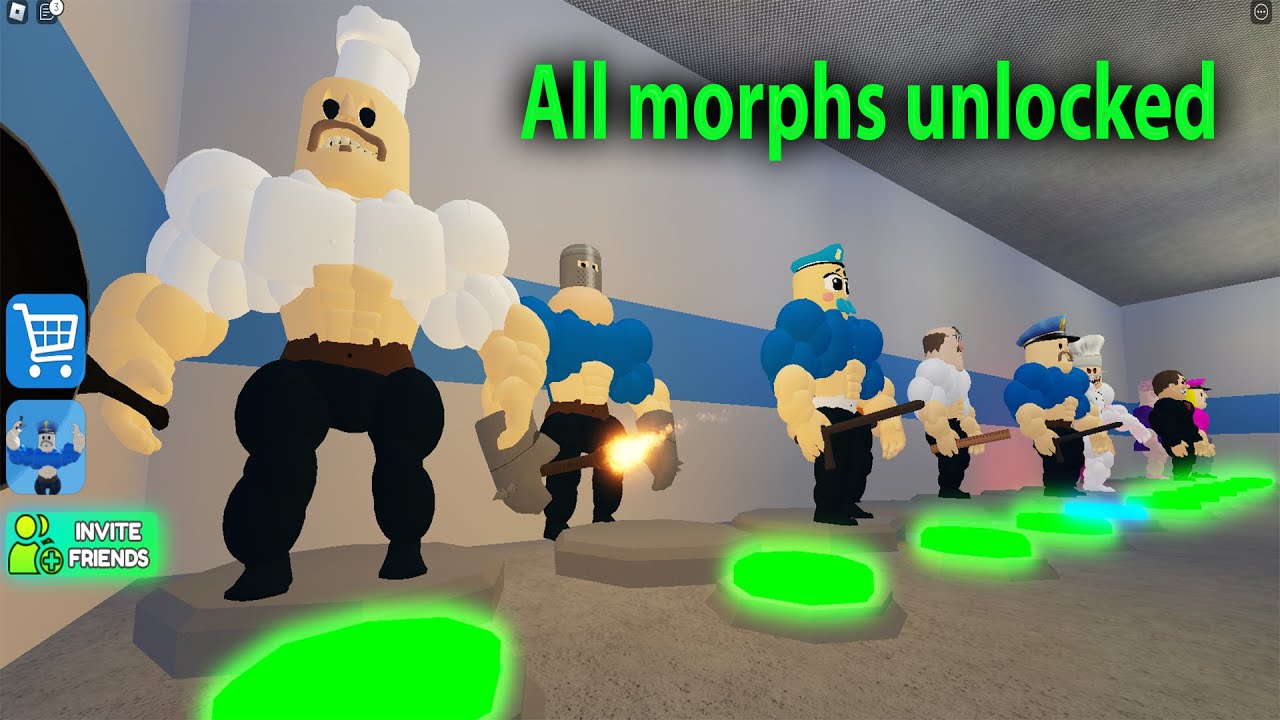 💪 MUSCLE BARRY'S PRISON RUN (New Obby) ALL MORPHS UNLOCKED - MUSCLE SIREN COP FULL GAME #roblox