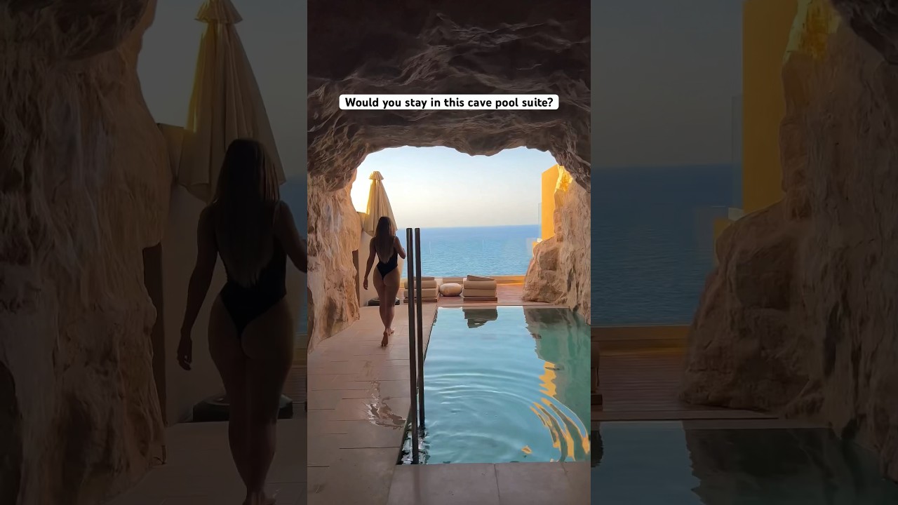 Imagine staying in this Cave Pool Suite in Greece 😍 Hotel goals!