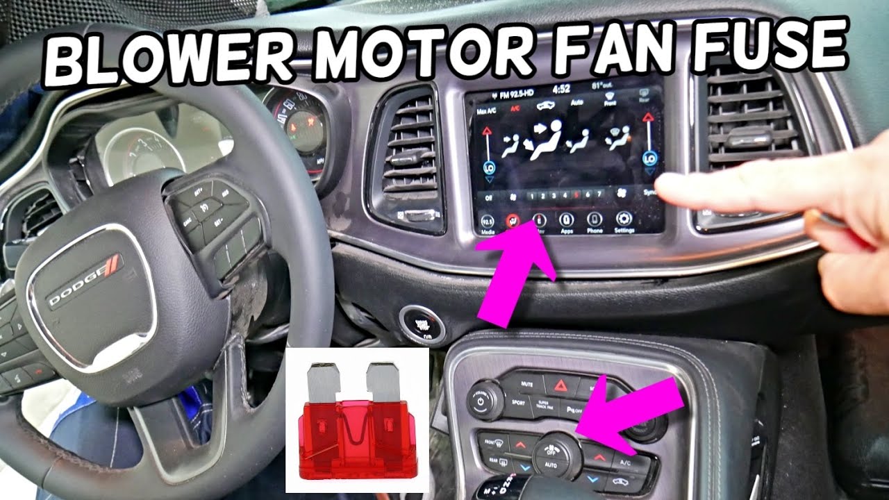 Расположение предохранителя вентилятора электродвигателя отопителя Dodge Challenger, замена предо...