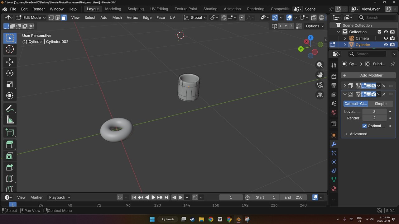Learning to make a donut in Blender.