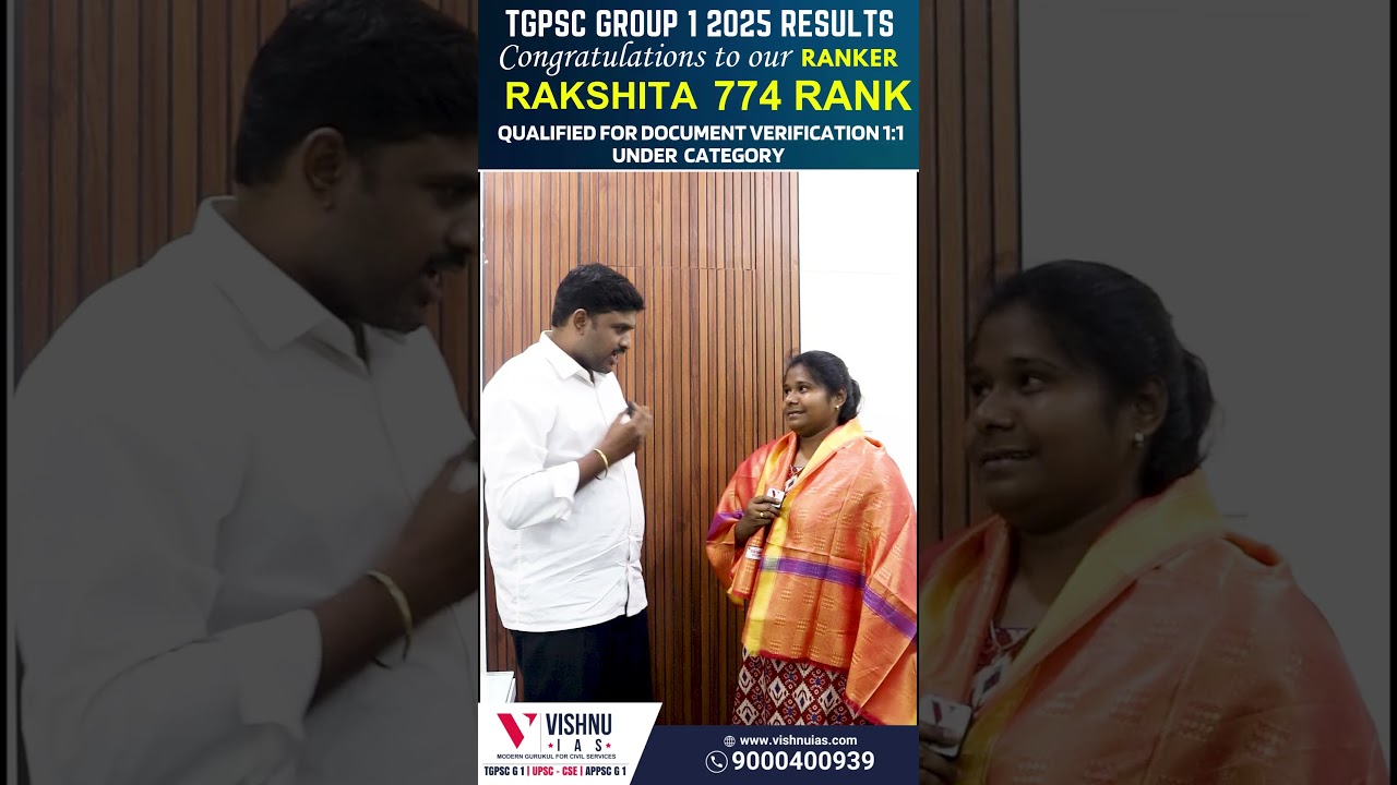 TGPSC Group 1 2025 Results: Congratulations to Our Ranker, Rakshita 774 Rank | Vishnu IAS Academy