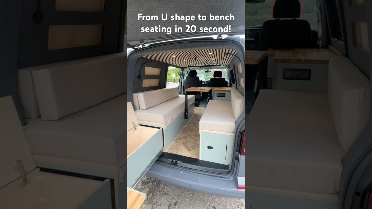 Can your #vanbuild do this?   From a lounging #Ushape to a practical Bench seating setup!  #vw