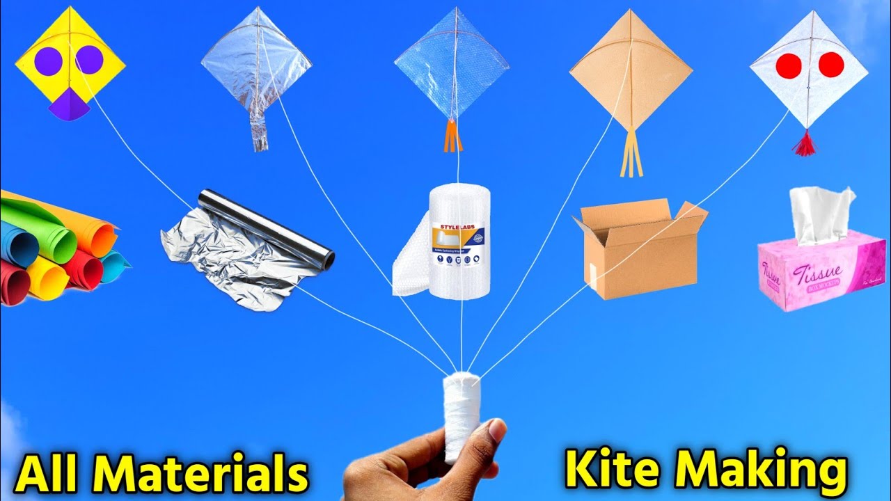 All materials kite making | how to make kite |chartpaper,Foil,Bubblewrape,cardboard,Tissuepaper kite