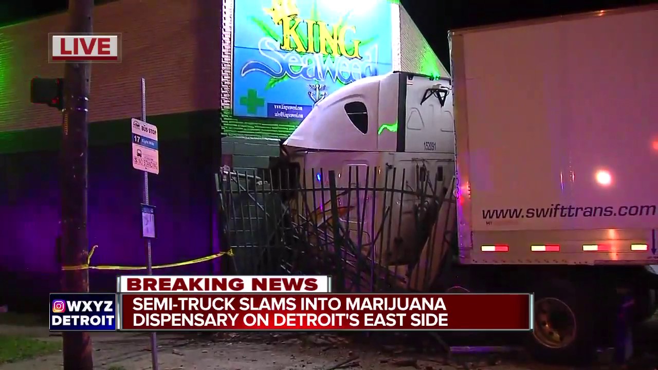 Semi-truck slams into marijuana dispensary on Detroit's east side