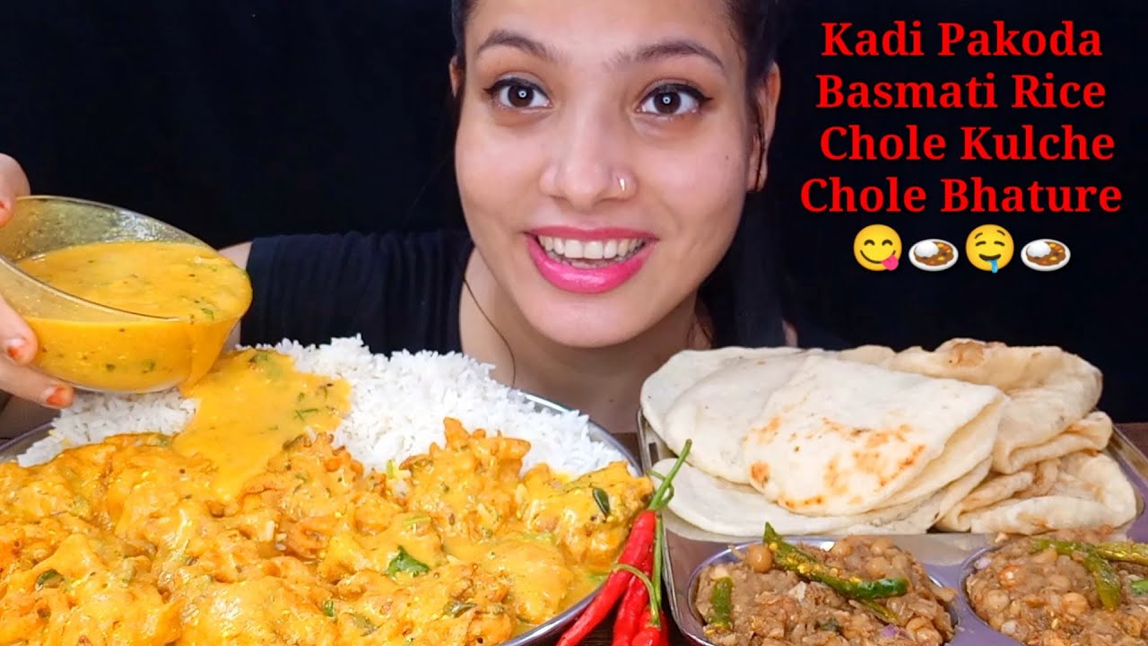 Eating Kadi Pakoda, Rice, Chole Kulche, Chole Bhature | Asmr Mukbang | Big Bite | Food Show
