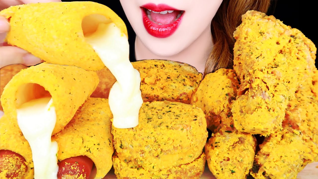 ASMR BBURINGKLE FRIED CHICKEN, CHEESY CORN DOG, SHRIMP TOAST, CHEESE BALL EATING SOUNDS MUKBANG 뿌링클