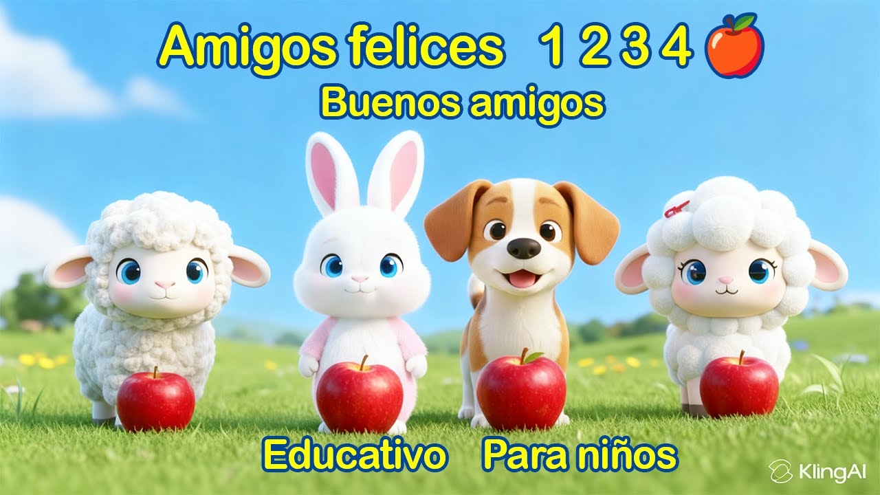 ¡Amigos Felices! 🍎 Aprende los Números (1-4) con Animales - Canción Educativa para Niños