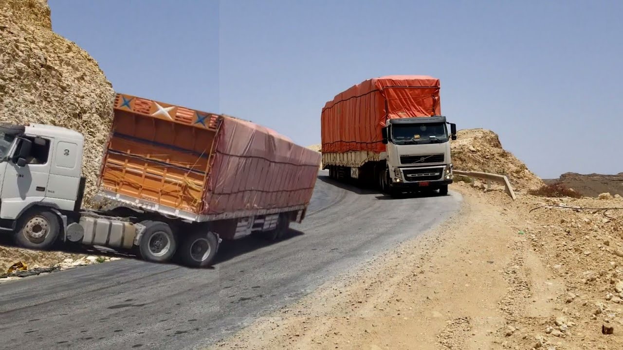 كفاح سائق الشاحنة أثناء نزول المنحنيات من أعلى الجبل @شاحنات اليمن