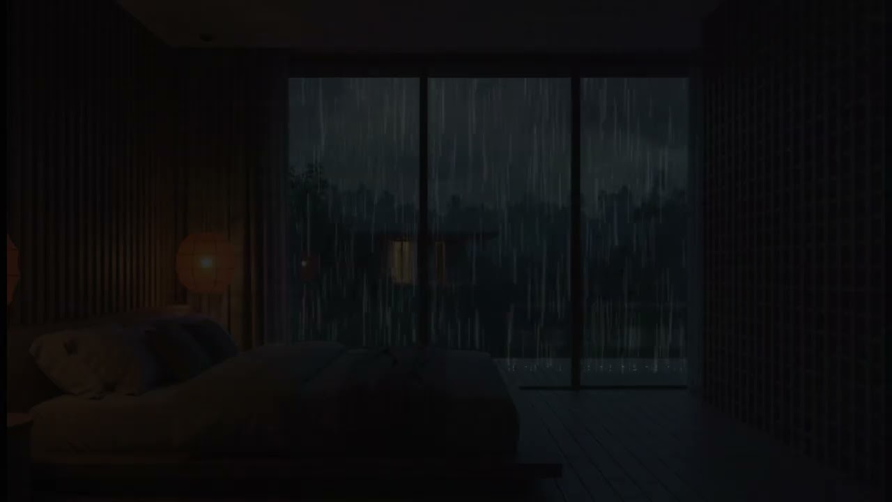 Rainfall in a Dark Bedroom (No Ads) | Soothing Dark Room Rain for Sleep