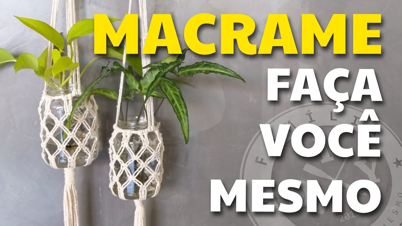 VASO DE VIDRO MACRAME - RECICLAGEM - BOHO - FAMÍLIA DIY