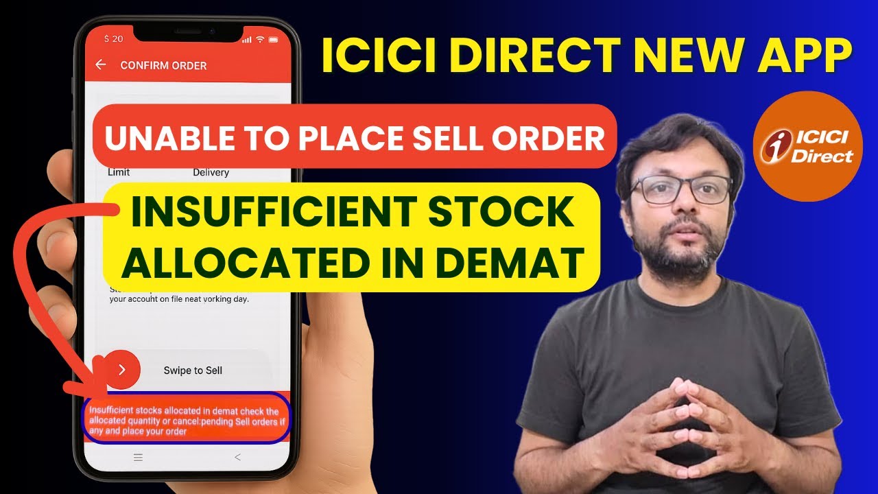 Insufficient Stocks Allocated in Demat Problem in New ICICI Direct App | Unable to Place Sell Order
