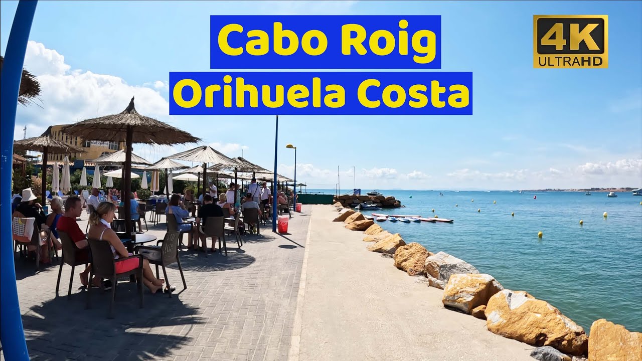 [4K] Cabo Roig, Costa Blanca, Spain⎮Thursday Midday Beach Walking Tour⎮Playa de La Caleta 🇪🇸