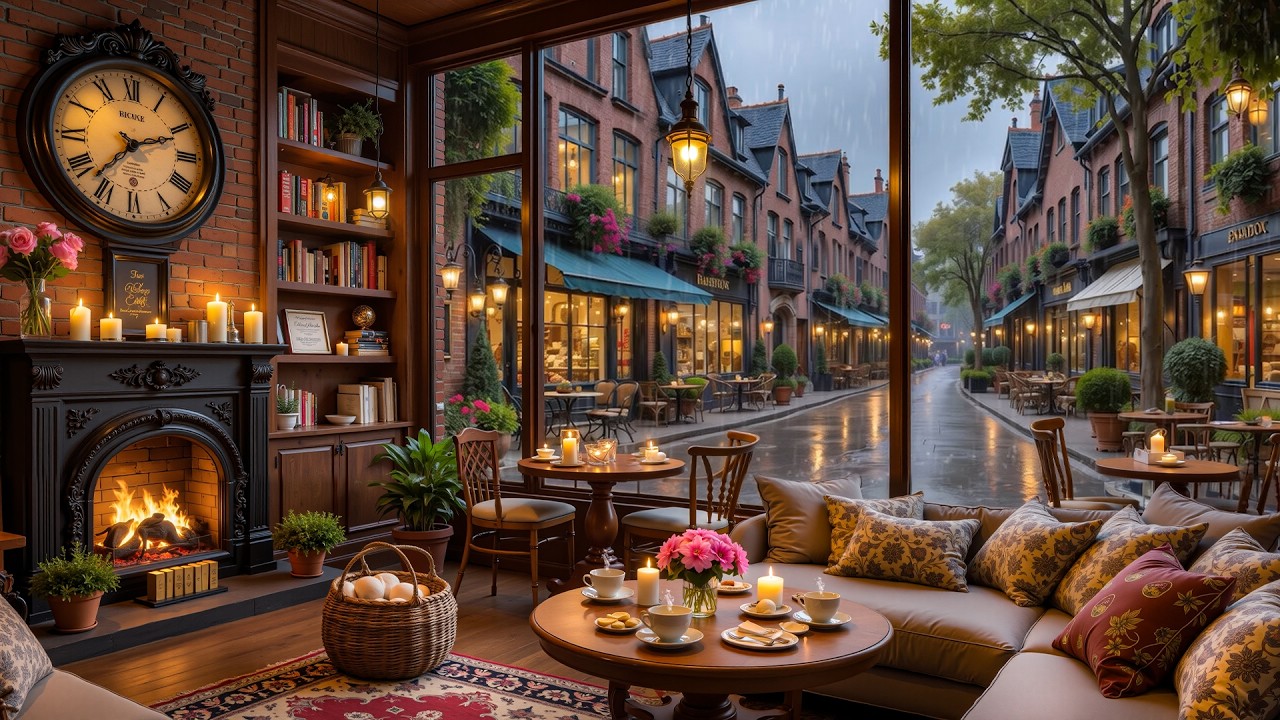 Elegant March Rain Jazz Café ☕ Cozy Coffee Shop Ambience & Smooth Jazz for Study, Work & Relax