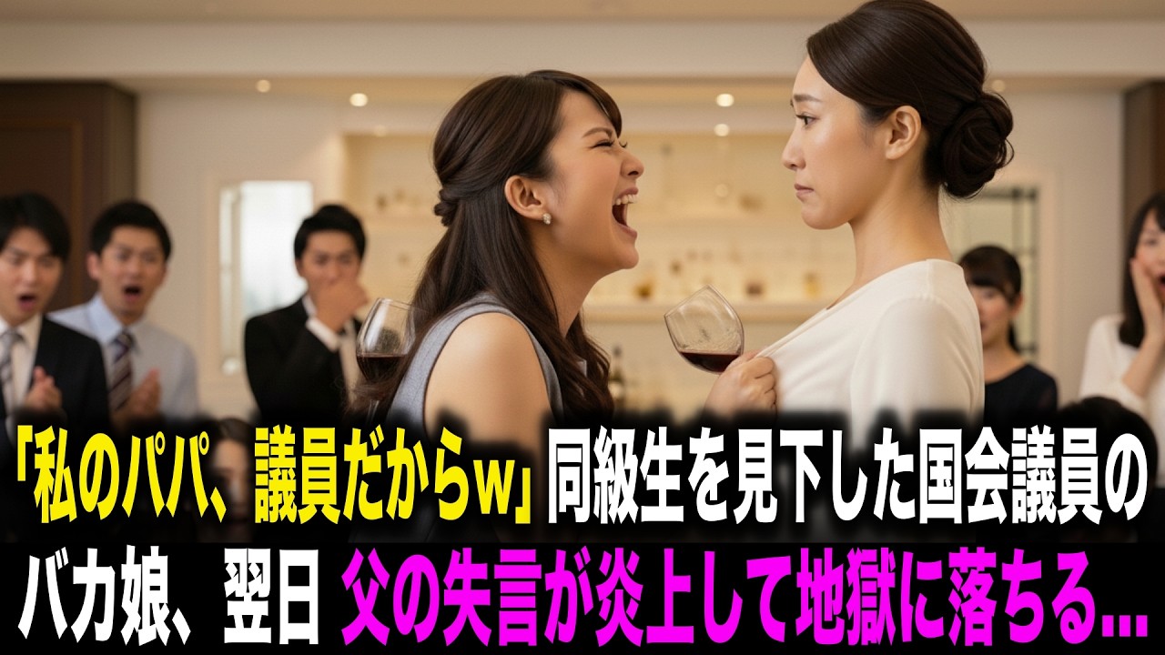 【スカッとする話】「私のパパ、議員だからw」同級生を見下した国会議員の娘。翌日、父の失言が炎上して地獄に落ちる…