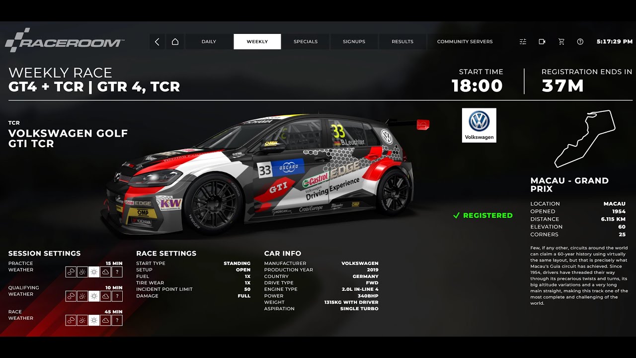 Raceroom Weekly Macau