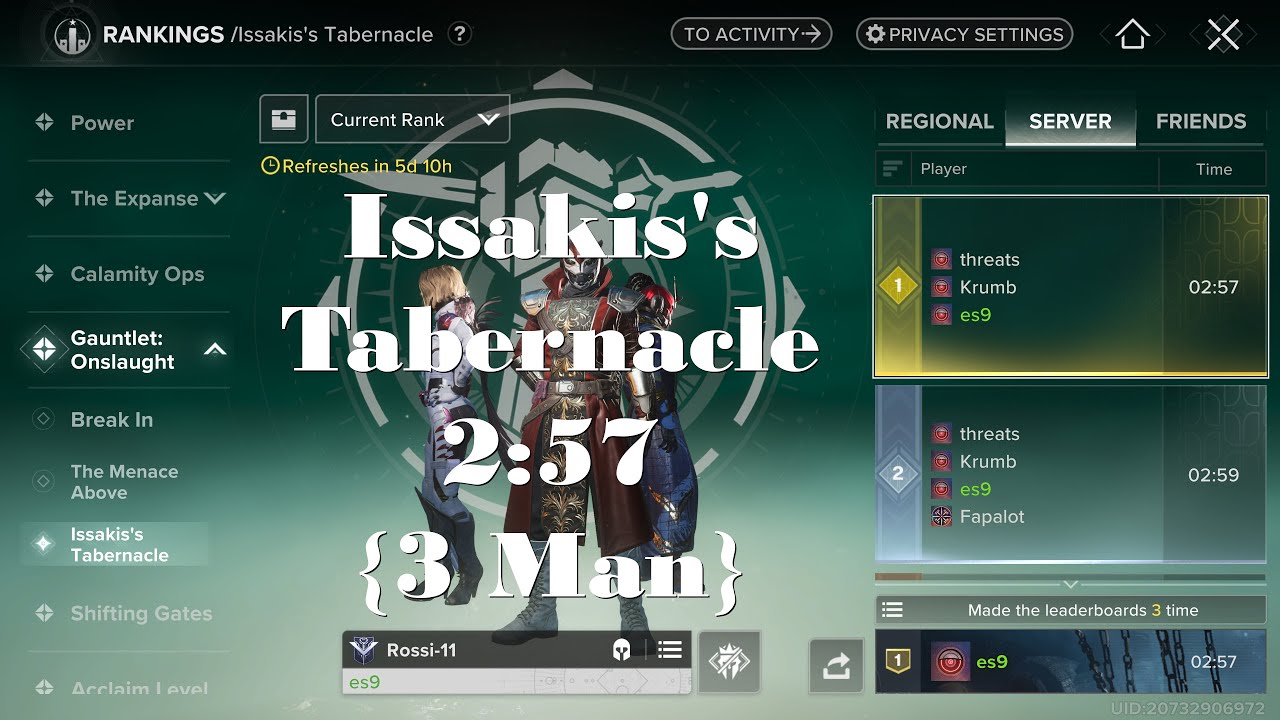 Destiny: Rising | Issakis's Tabernacle Speedrun World Record (2:57 - 3 Man)