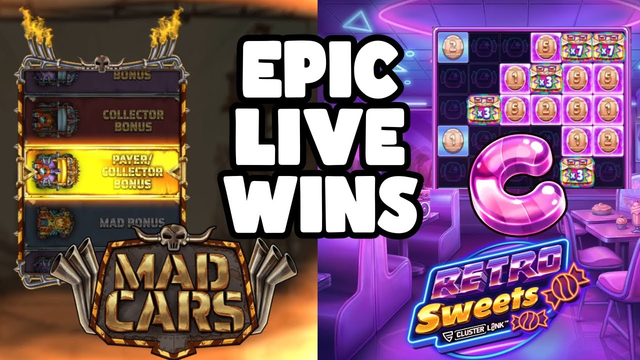 CRAZY BIG WINS!! COLLECTOR/PAYER BONUSES ON MAD CARS AND RETRO TAPES MAX WIN - EPC BOB SLOTS STREAM