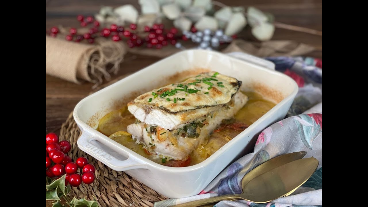 Receta de Lubina Gratinada Rellena de Langostinos l celestedelabanda