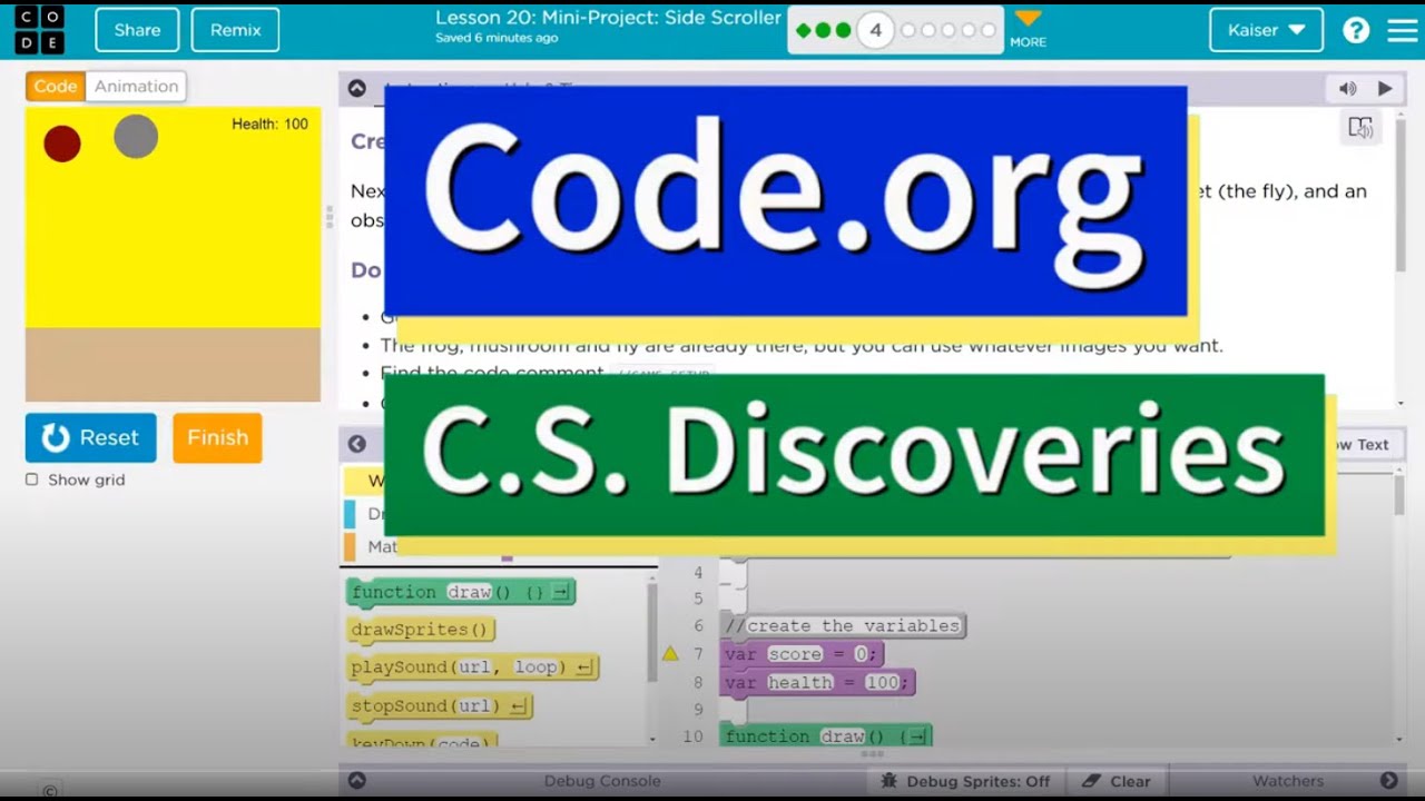 Code.org Lesson 21.3 Mini-Project - Side Scroller | Tutorial and Answers | Unit 3 CS Discoveries