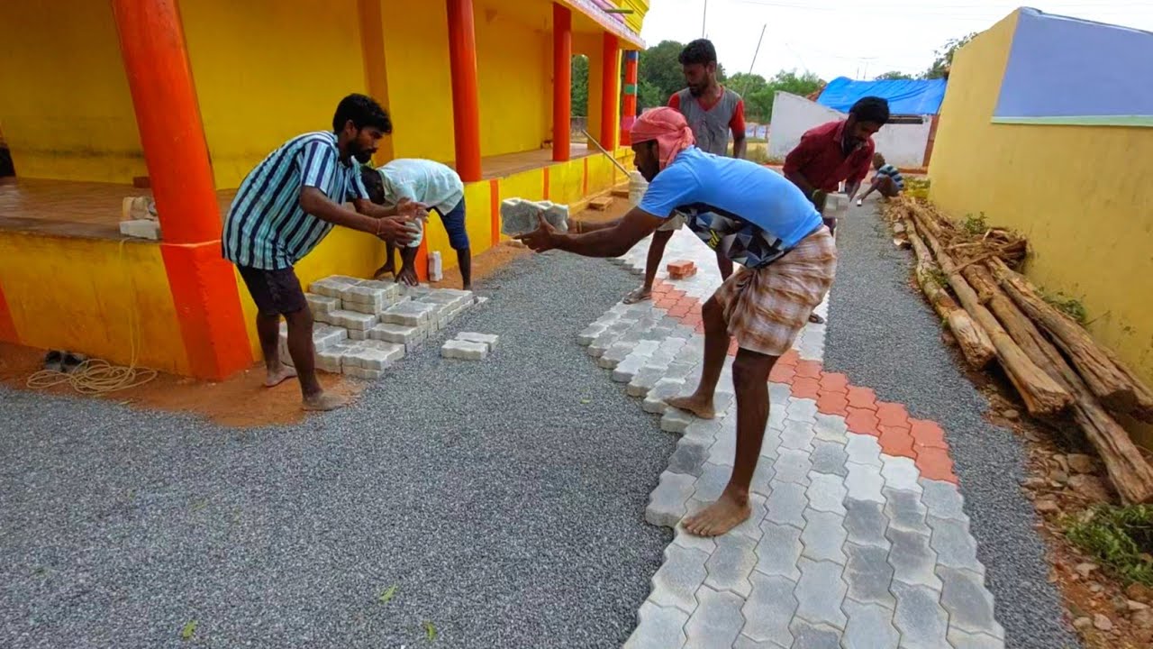 Amazing with Zig Zag design paver block installation on flooring