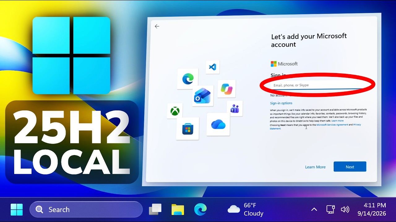 Новый способ пропуска учетной записи Microsoft в Windows 11 25H2 (2026)