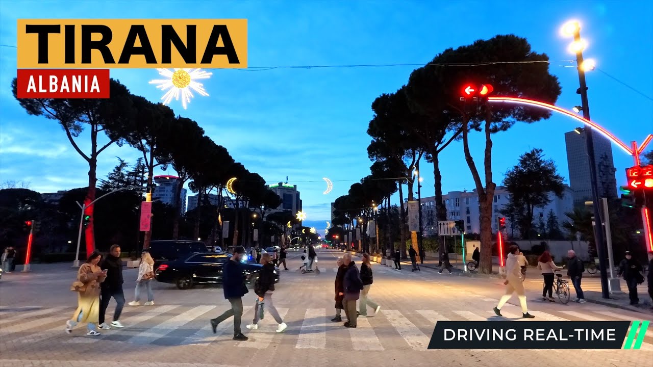 TIRANA, ALBANIA - DRIVING REAL TIME IN EVENING, 25 MARS 2024 [4K HDR]
