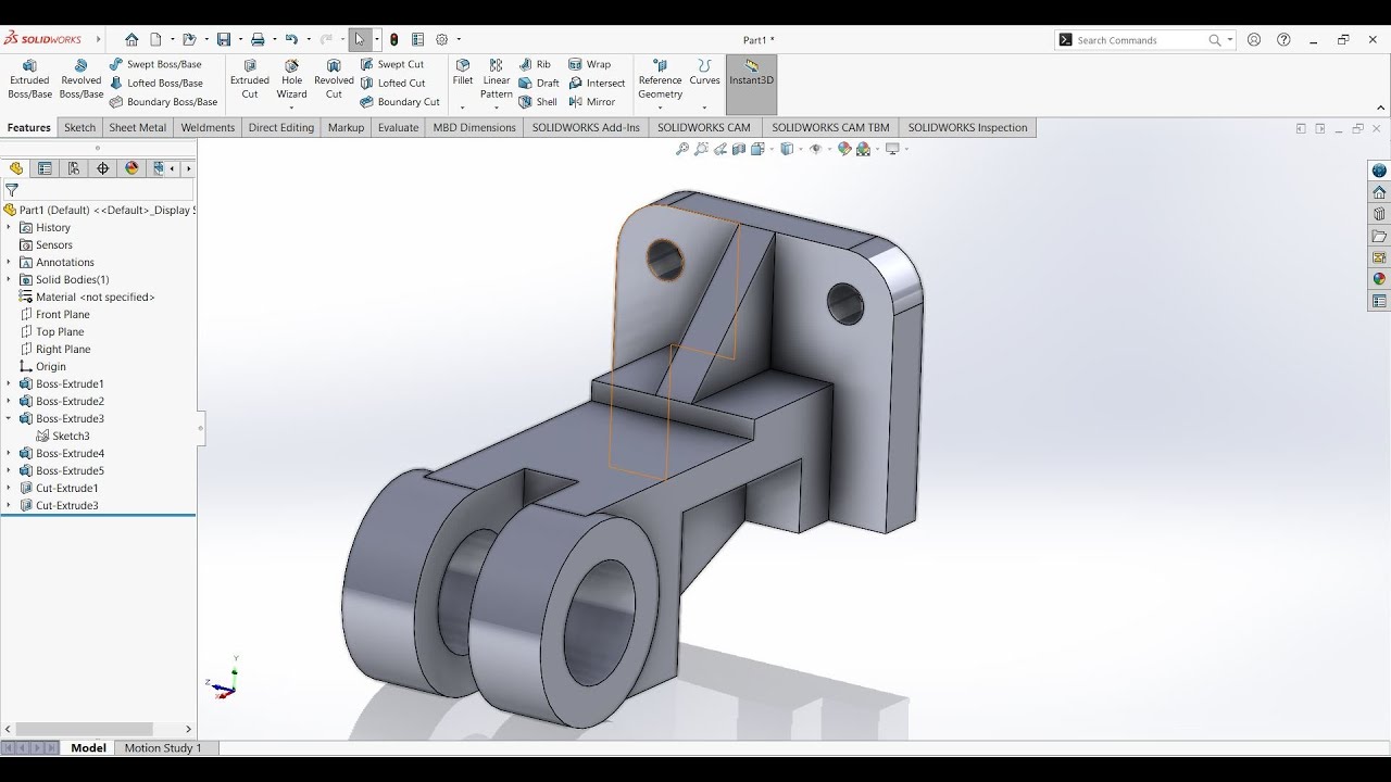 Solidworks_Features! Tutorial03_Extrude Bose & Cut
