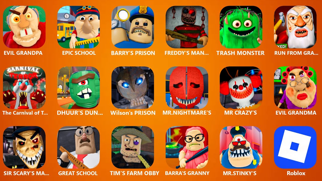 ROBLOX.GRANDMA'S HAUNTED HOUSE.BARRY'S CRAZY ZOO ESCAPE.EVIL BABYSITTER OBBY.TIM'S FARM OBBY SHOP...