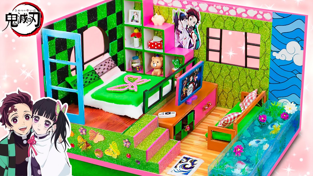 【鬼滅の刃】竈門炭治郎×栗花落カナヲのミニチュアドールハウスをDIY 💖 炭治郎とカナヲのベッドルーム、リビングルーム、鯉の水槽、小物を手作り工作 💖 きめつ夫婦のお家【鬼滅の刃2期】#49