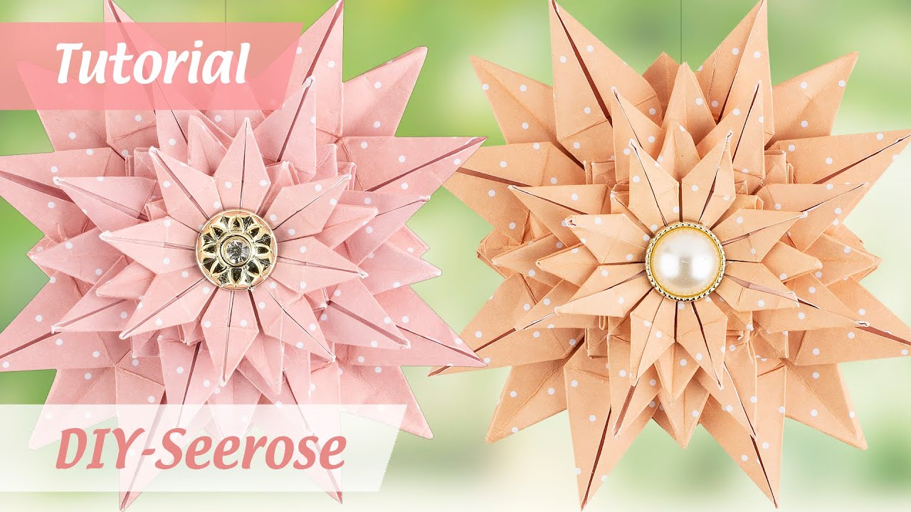 Seerosen aus Faltpapier basteln - Origami-Sternbl&uuml;te - DIY paper folding art - Ideen mit Herz