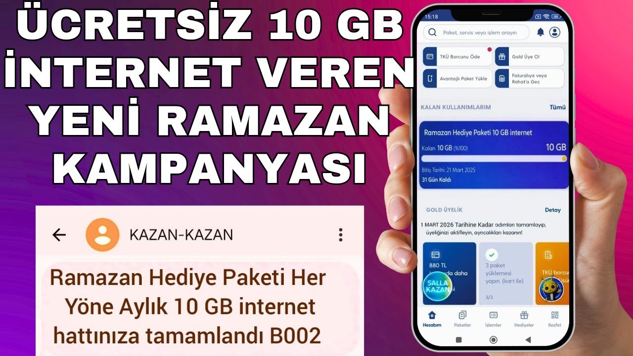 &Uuml;CRETSİZ 10 GB İNTERNET RAMAZAN KAMPANYASI ( T&Uuml;M HATLAR ) | Turkcell bedava internet 2026