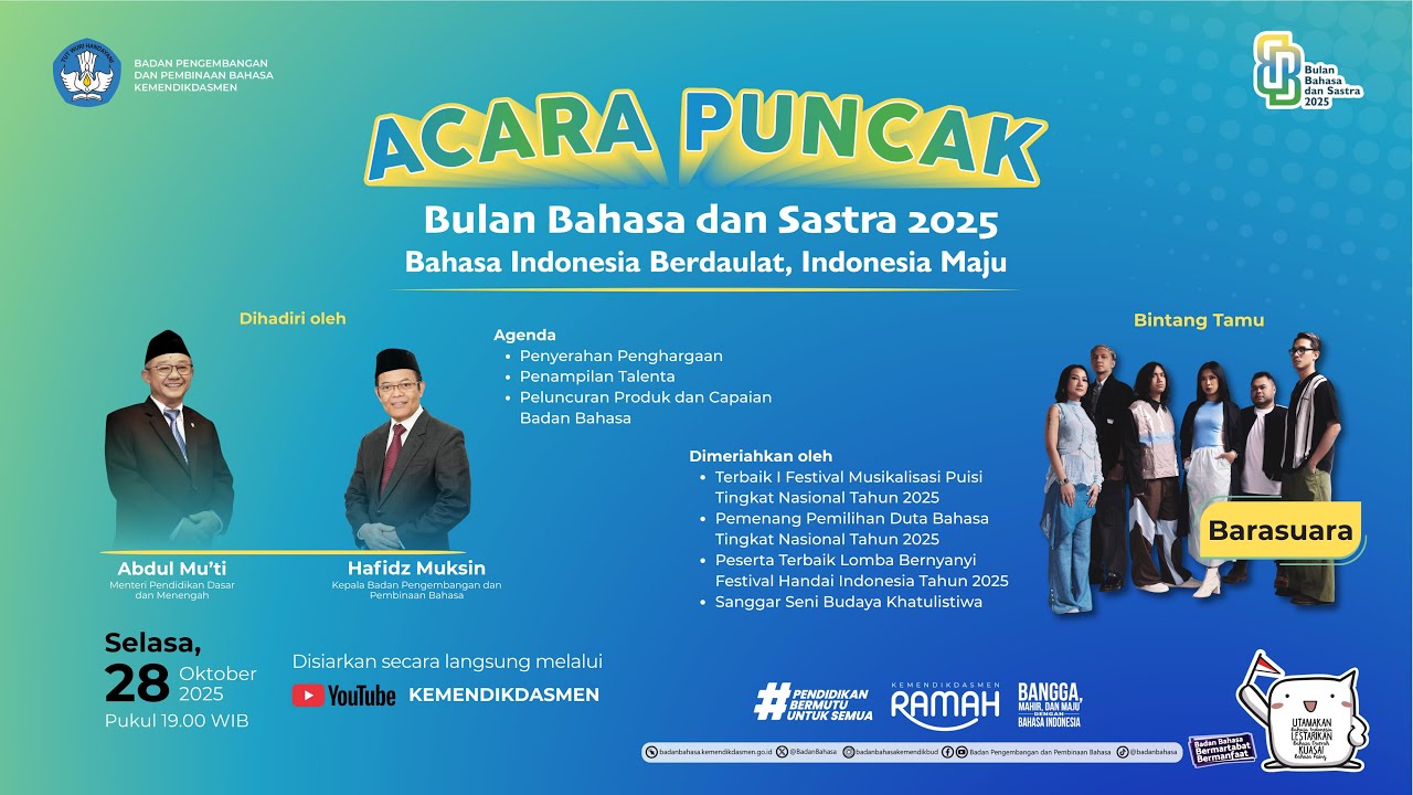 Acara Puncak Bulan Bahasa dan Sastra 2025: Bahasa Indonesia Berdaulat, Indonesia Maju