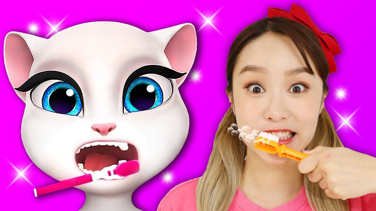 아기가 고양이와 함께 양치 놀이를 해요!!