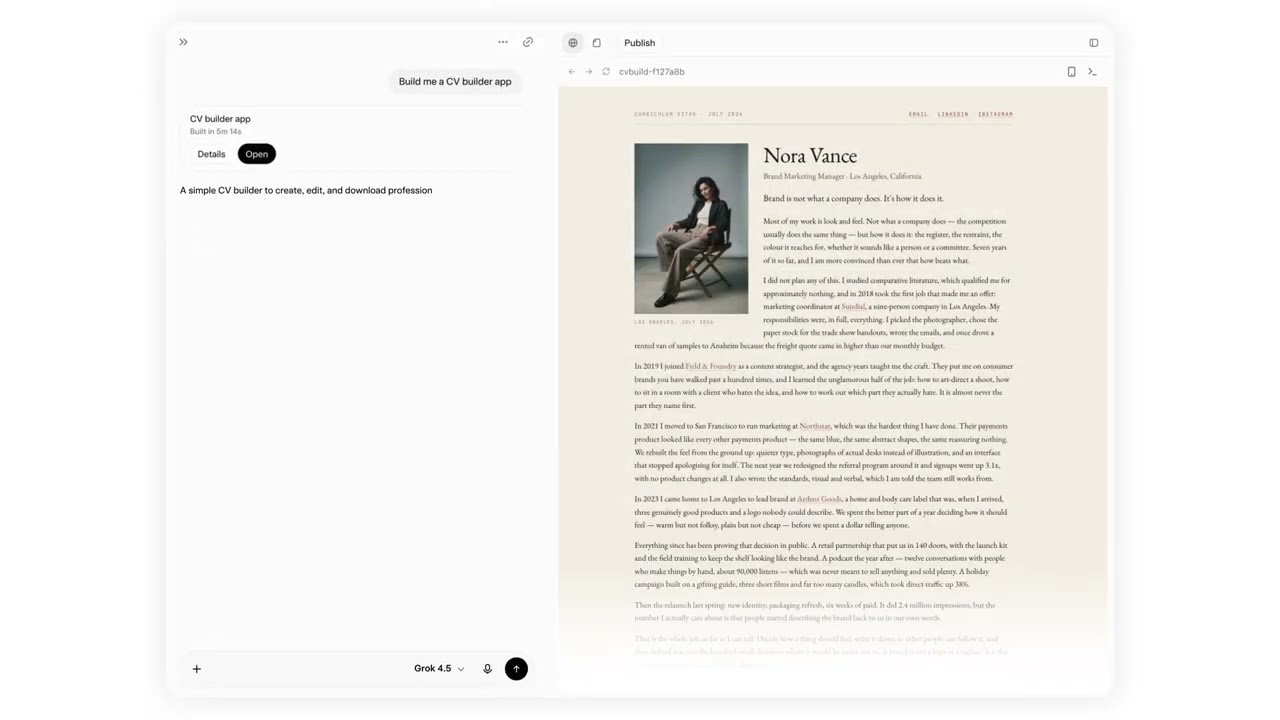 Build apps from grok.com With one prompt, now available for SuperGrok Heavy users.