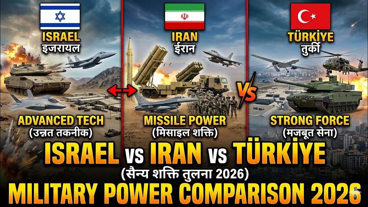 Israel vs Iran vs T&uuml;rkiye Military Power Comparison 2026 | Who is Strongest in the Middle East?