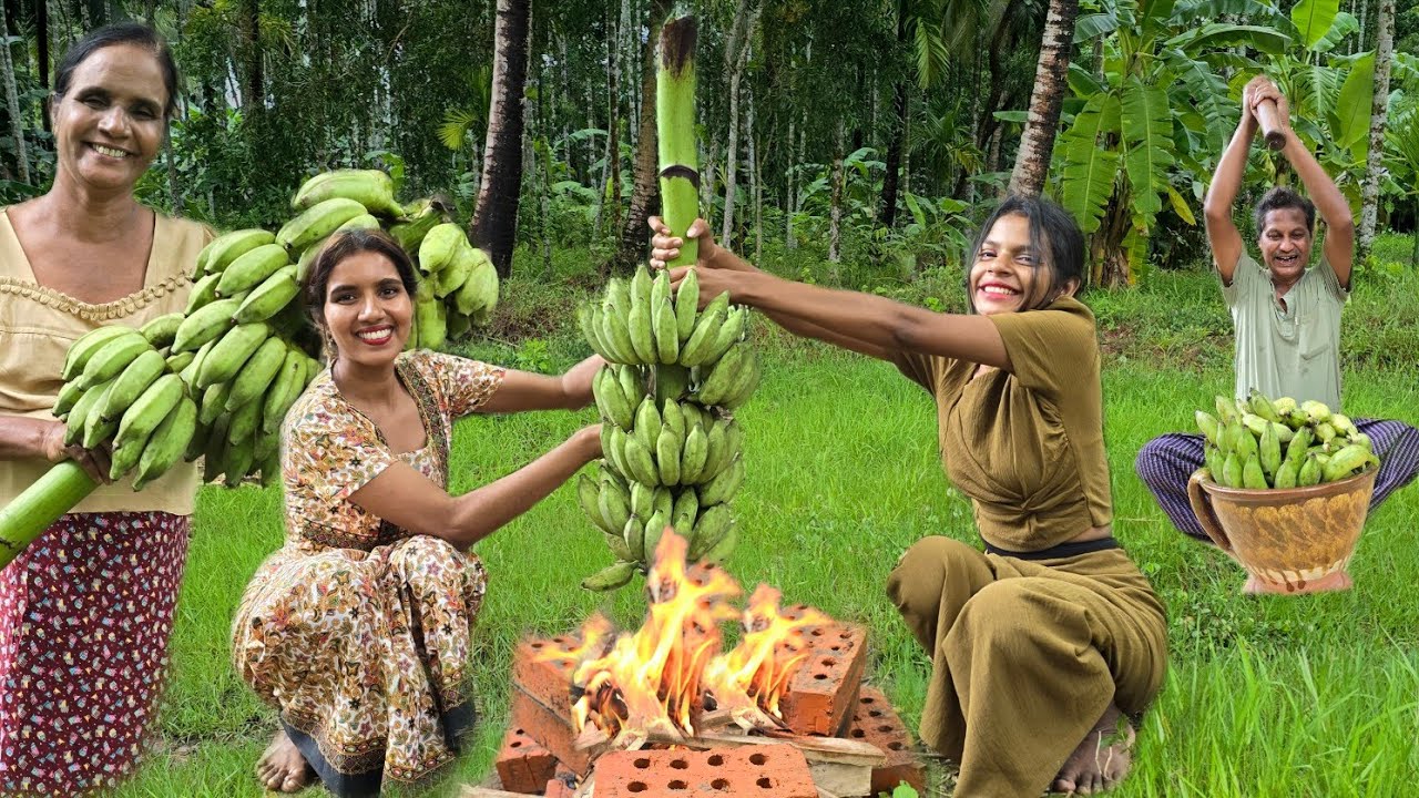 Banana fishcake curry / In The Village ငှက်ပျောသီးငါးဖယ်ဟင်း😋 /ငှက်ပျောသီးမဆလာချက်