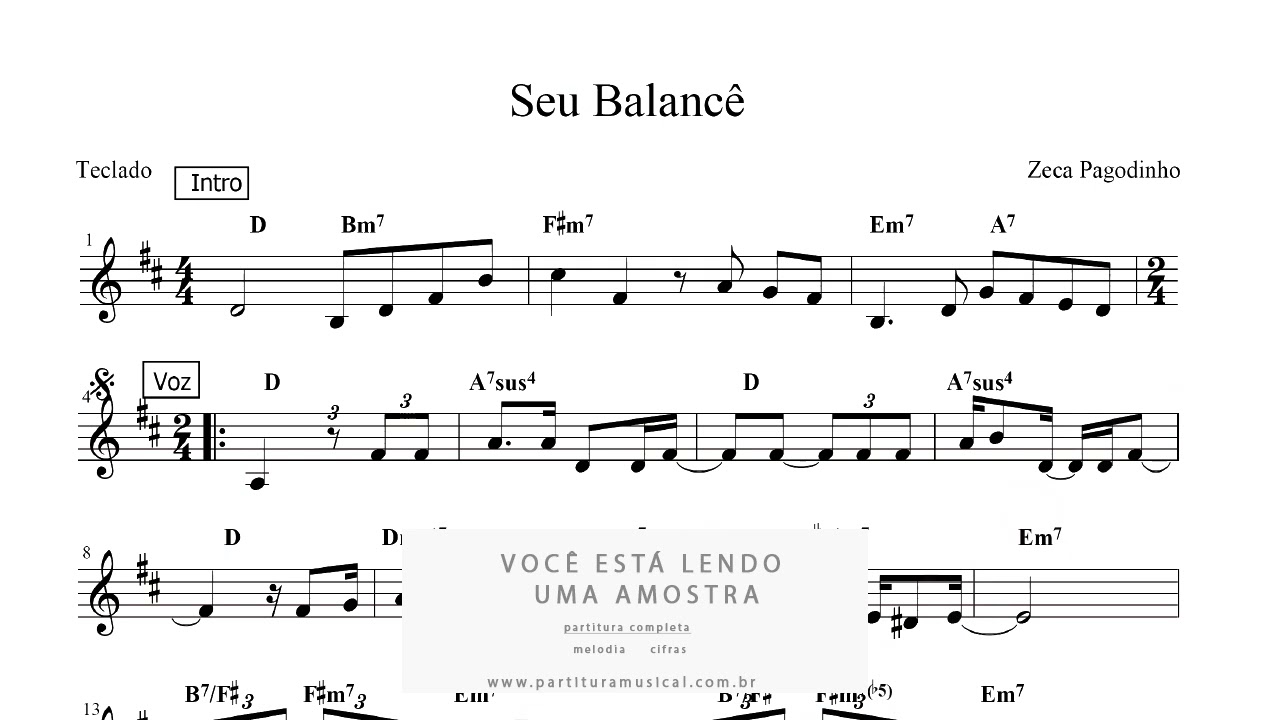 Partitura de Teclado Seu Balancê - Zeca Pagodinho