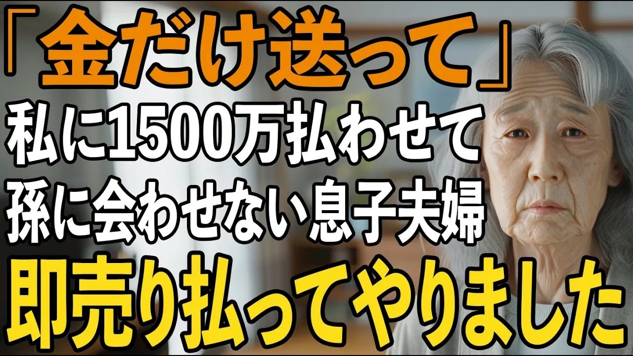 「金だけ送って」新築費用の頭金1500万も払ったのに初孫に会わせない息子夫婦。ある日、私は息子夫婦の陰口を聞いてしまい...即座に家を売り払ってやった結果【シニアライフ】【60代以上の方へ】