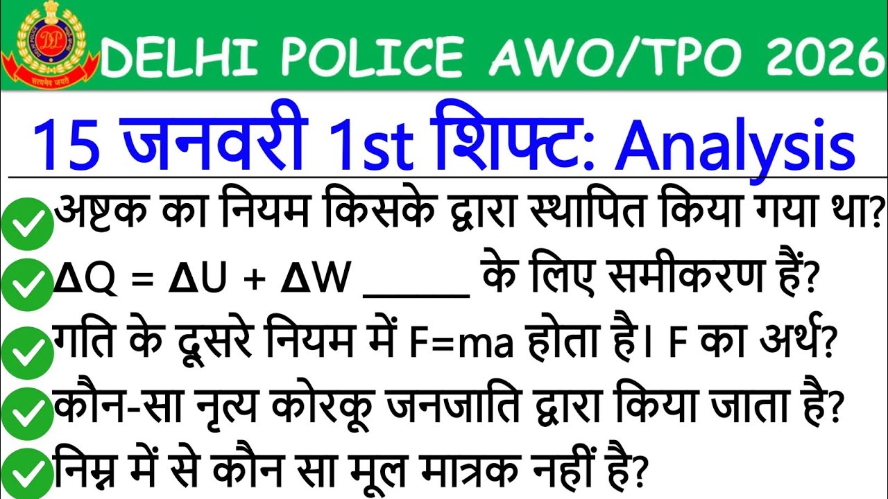 Delhi Police AWO TPO Exam Review 15 January 1st Shift | Delhi Police AWO TPO Exam Analysis Today