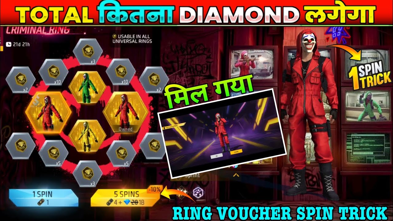 Neon Criminal Bundle Ring Event Voucher 1 Spin Trick | Top Criminal Ring Total Kitna Diamond Lagega