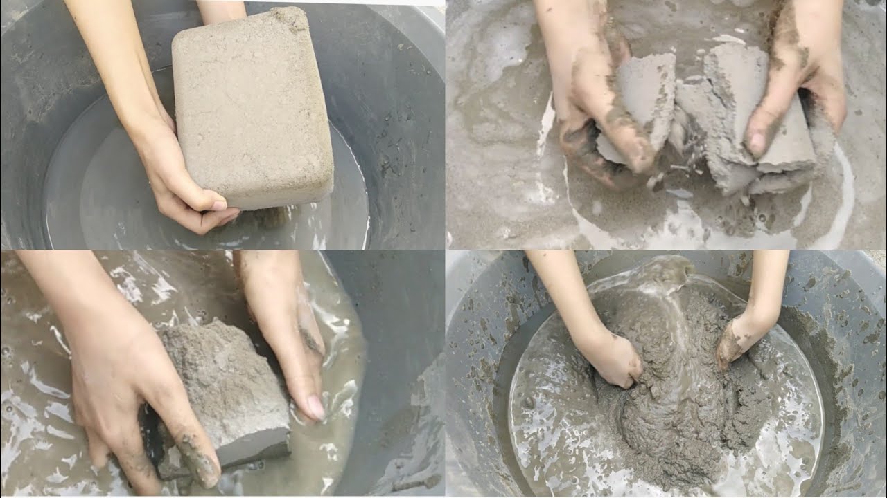 Asmr Big & broken pure cement slabs crumbles in water| pure cement water crumbling