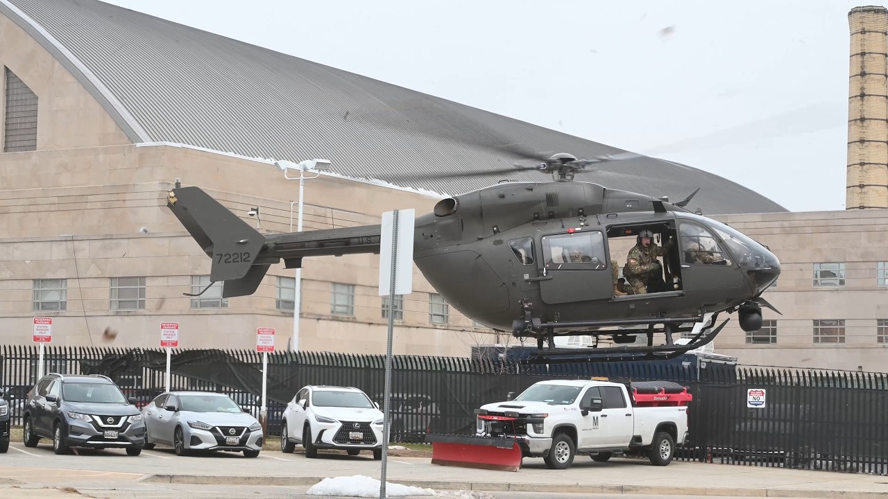 UH-72 Lakota Helicopter lands on Independence Avenue in D.C.