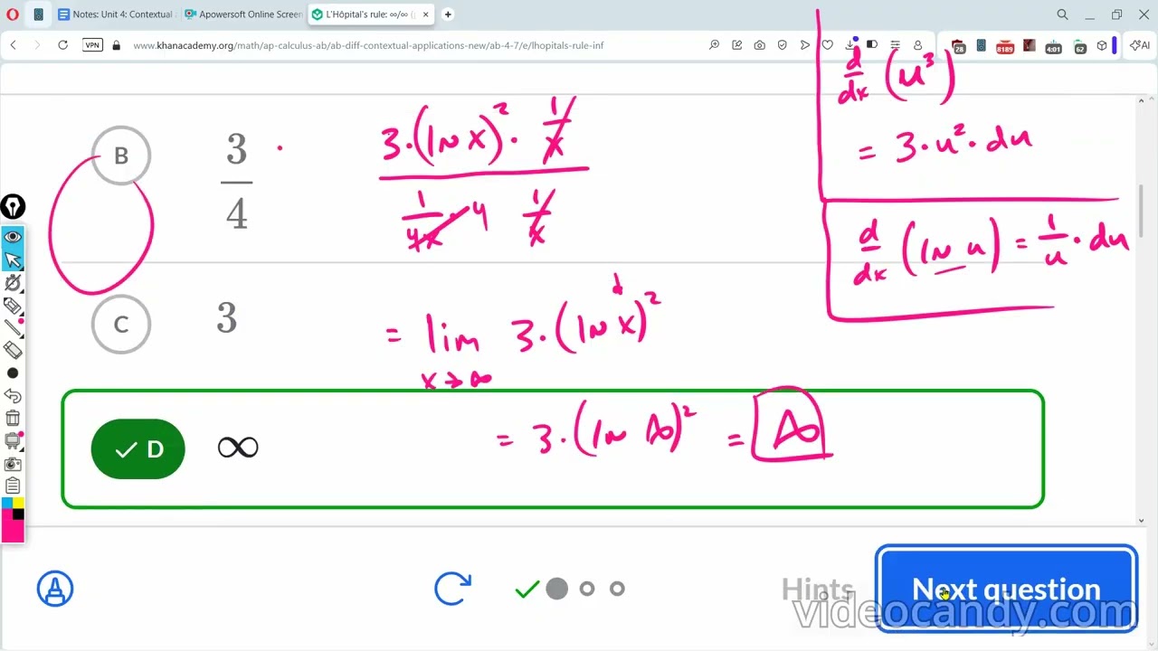(old version) L'Hôpital's rule: ∞/∞ : Khan Academy : AP Calculus