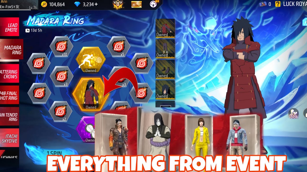 MADARA DING x REANIMATION JUTSU GOT EVERYTHING IN FREE FIRE NEW EVENT. ARIN